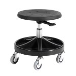 Work Stool with seat in PU foam, footrest with 5 compartments, 5xØ75 wheels and height 310-390 mm (BLACK)