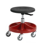 Monteringsstol/Arbetspall med säte i PU-skum, fotstöd med 5 fack, 5xØ75 hjul och höjd 310-390 mm (RÖD)