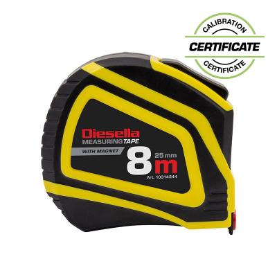 Båndmål 8Mx25MM Gummibelagt ABS hus med Auto-Lock og magnet (MID Klasse II) (Inkl. Certifikat)